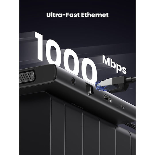 Ugreen CM639 USB-C Docking Station με HDMI 4K PD Ethernet και σύνδεση 2 Οθονών Γκρι