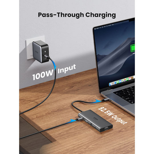 Ugreen CM639 USB-C Docking Station με HDMI 4K PD Ethernet και σύνδεση 2 Οθονών Γκρι