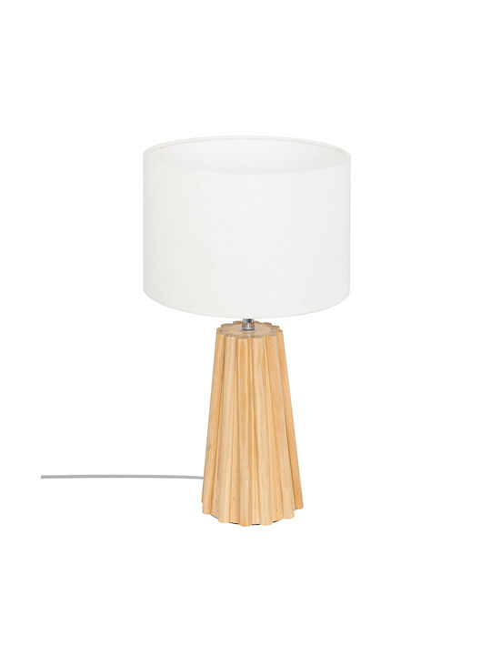 Wood Table Lamp with Beige Shade and Base