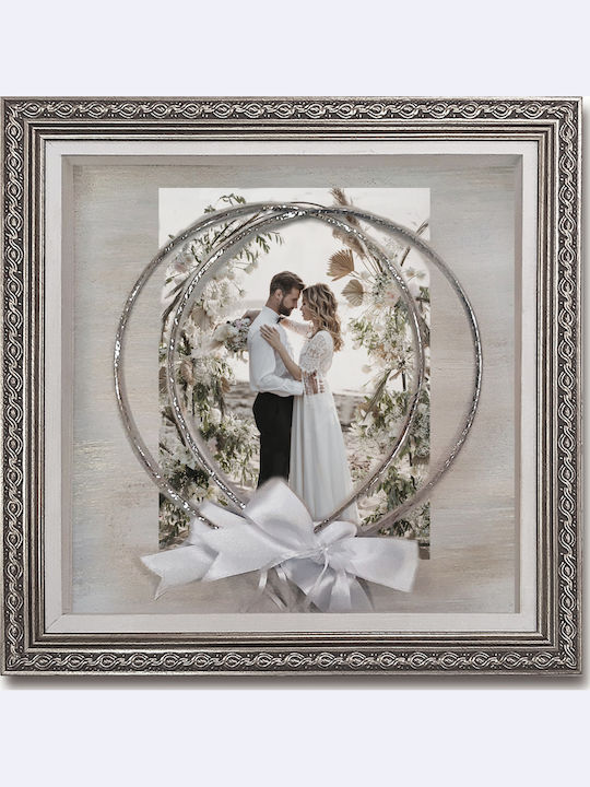 Wall-Mounted Square Wedding Crown Case / Photo Frame Wooden Silver 30x30cm