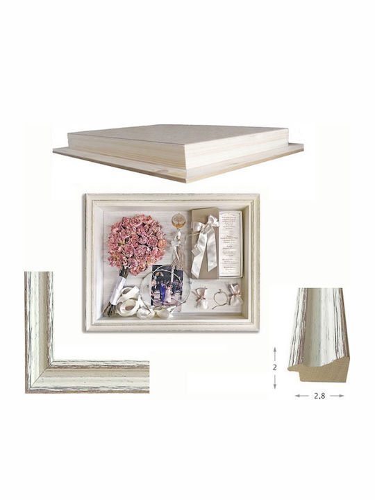 Wall-Mounted Rectangle Wedding Crown Case / Photo Frame Wooden Ecru 55x45cm
