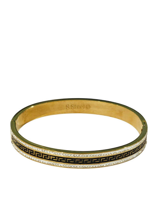 Women's Steel Handcuff Bracelet Gold Plated with Zircon 6.1cm