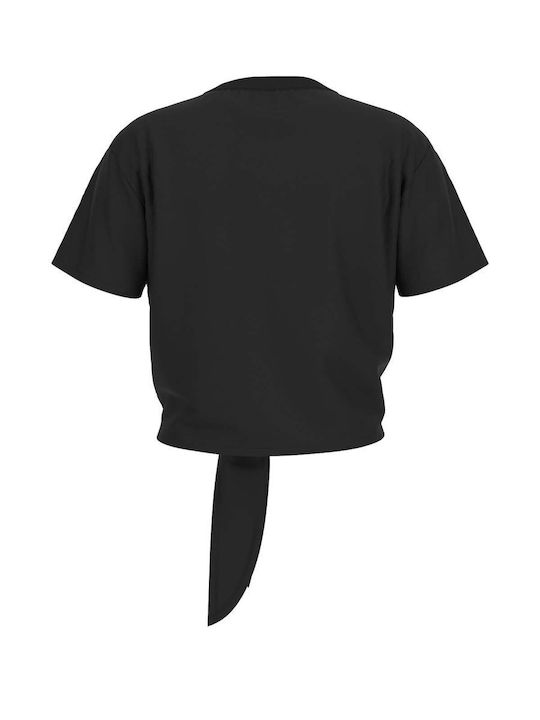 Damen Sommer Crop Top Baumwolle Kurzärmelig Schwarz