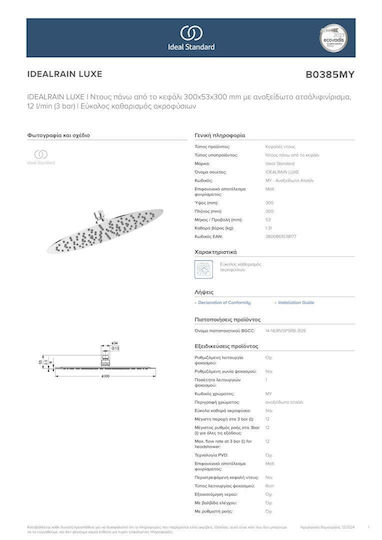 Ideal Standard Κεφαλή Ντουζ 30cm