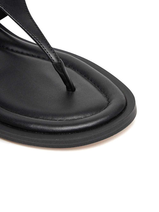 Mandy Thong Leder Flache Sandalen für Damen in Schwarz Farbe