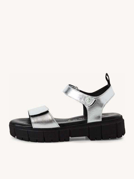 Leather Women's Flat Sandals in Silver Color