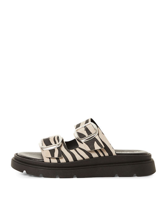 Leather Women's Flat Sandals in Black Color