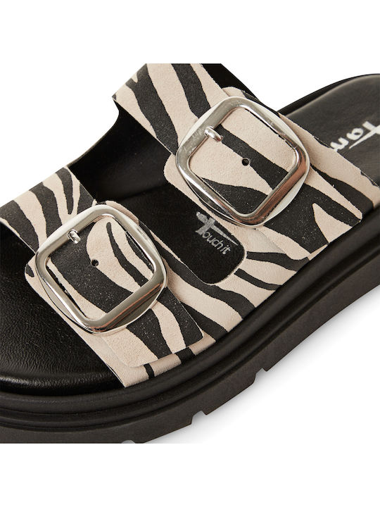 Leather Women's Flat Sandals in Black Color