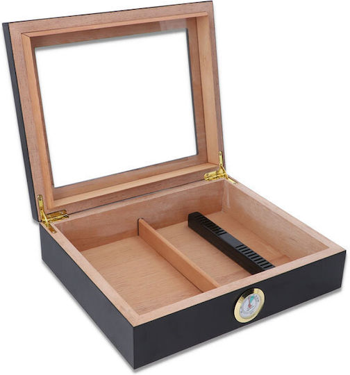 Cigar Humidifier Wood Showcase for 25 Cigars with Hygrometer 26x22x7cm