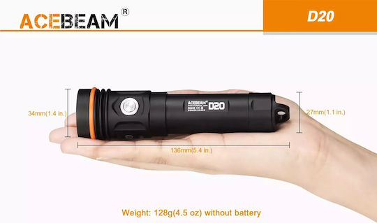 Acebeam Diving Safety Light Rechargeable LED for Head with Brightness 2700lm for Maximum Depth 129m