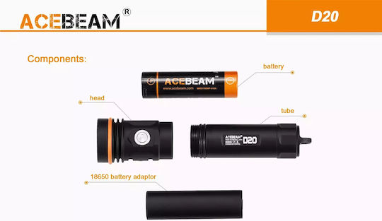 Acebeam Diving Safety Light Rechargeable LED for Head with Brightness 2700lm for Maximum Depth 129m