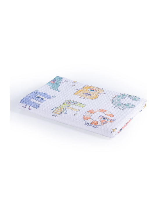Nef-Nef Homeware Blanket Nursery Swaddling Blankets Alphabet Monster Waffle White 80x110cm