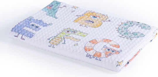 Nef-Nef Homeware Pătură Pătuț Alphabet Monster Pique Albă 110x150cm