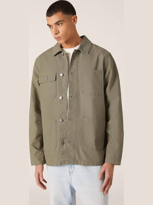 Μακρυμάνικo Overshirt σε Κανονική Γραμμή Χακί