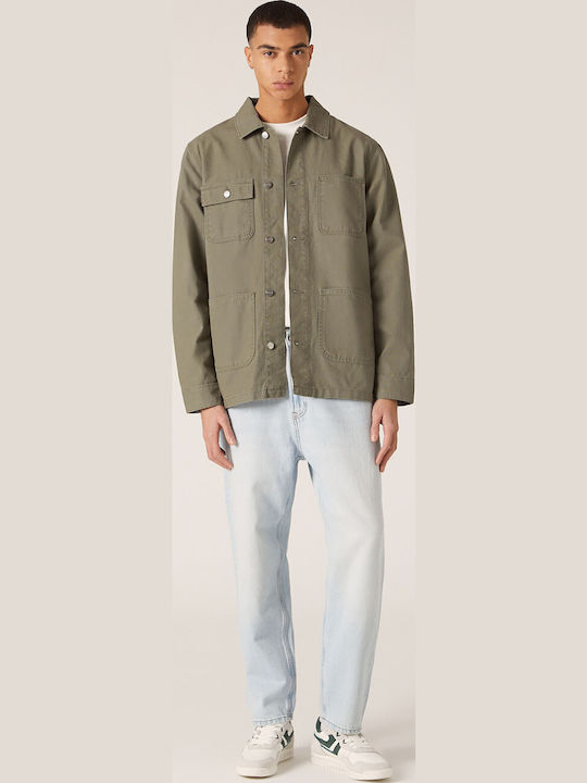 Μακρυμάνικo Overshirt σε Κανονική Γραμμή Χακί