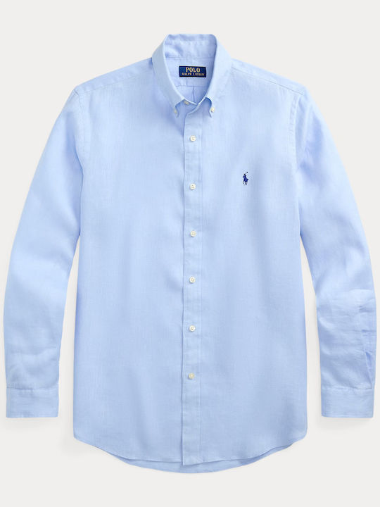 Langärmlig Leinen Hemd Blue