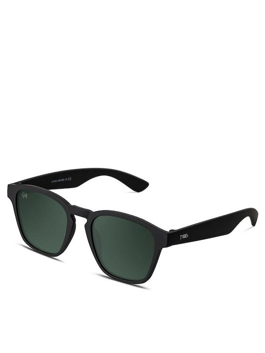 Twig Moore Unisex Sunglasses with Black Horn-Rimmed Frame and Green Lens MOR03