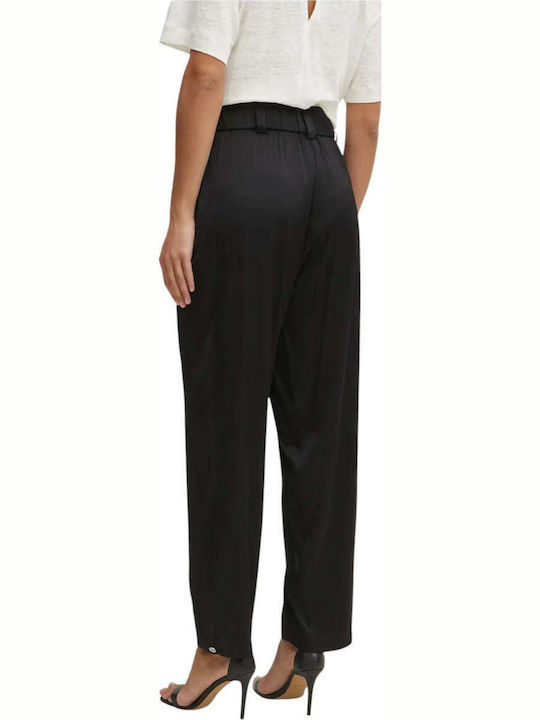 Replay Pantalone Γυναικείο Ψηλόμεσο Υφασμάτινο Παντελόνι με Λάστιχο Μαύρο