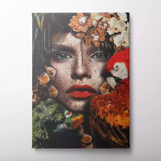 Woman With Parrots Painting on Canvas 65x95cm
