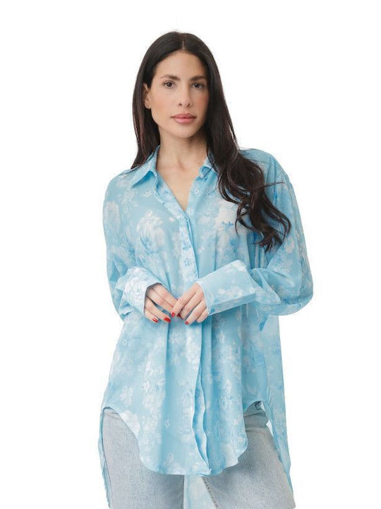Women's Floral Long Sleeve Shirt Blue