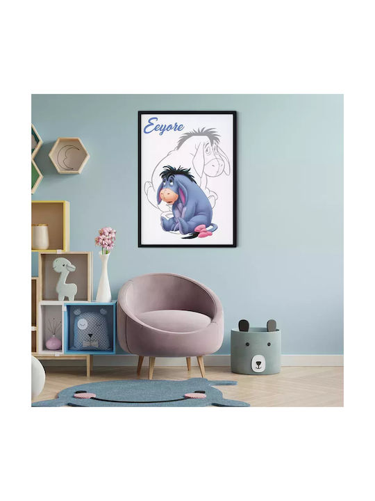 Tablou Copilăresc Eeyore cu Ramă Albă din Plastic 21x30buc