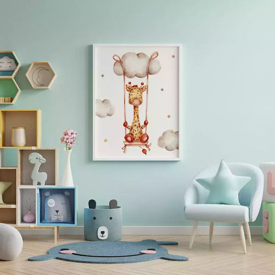 Tablou Copilăresc Giraffe In The Sky cu Ramă Albă din Lemn 21x30buc