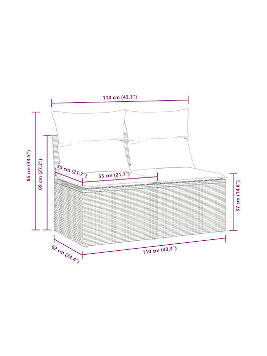 Two-Seater Outdoor Rattan Sofa With Cushions 55x55x69cm