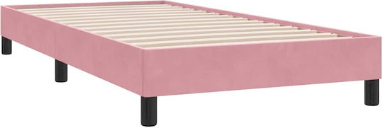 Pat Single Tapitat Cu Material Textil Roz Cu Plăci Și Saltea 90x210cm