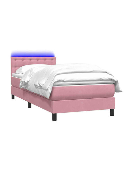 Ein Einzelbett Mit Stoff Rosa Mit Lattenrost Und Matratze 90x210cm