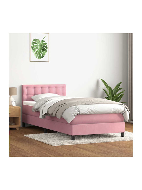 Ein Einzelbett Mit Stoff Rosa Mit Lattenrost Und Matratze 90x210cm