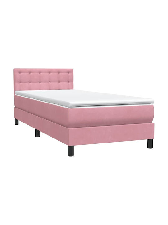 Ein Einzelbett Mit Stoff Rosa Mit Lattenrost Und Matratze 90x210cm