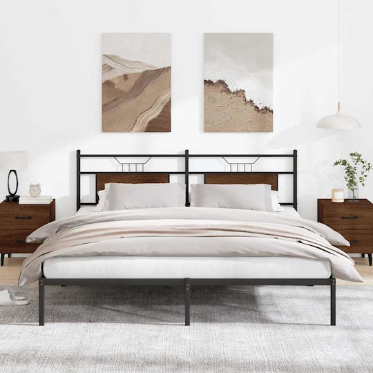 King Size Wooden Brown Bed with Slats for Mattress 183x203cm