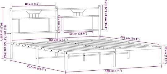 King Size Wooden Brown Bed with Slats for Mattress 183x203cm