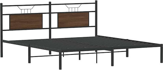 King Size Wooden Brown Bed with Slats for Mattress 183x203cm