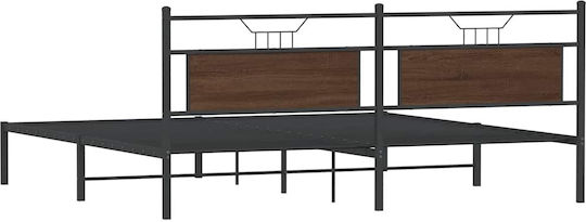 King Size Holzbetten Braune Eiche mit Lattenrost für Matratze 193x203cm
