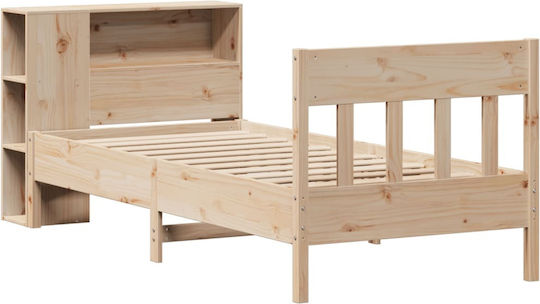 Einzelbett aus massivem Holz Braun mit Lattenrost für Matratze 75x190cm