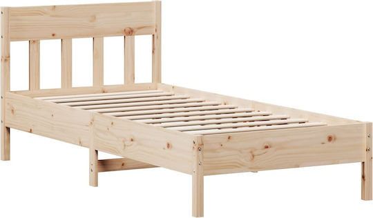 Einzelbett aus massivem Holz Braun mit Lattenrost für Matratze 75x190cm