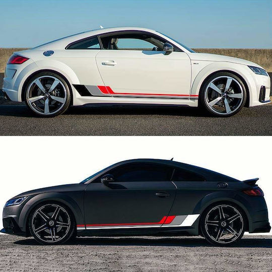 Set 2 Adhesive Stickers Tuning Model "racing Stripes V2" Size 180 X 16.5 Cm Color Black + Gray + Red