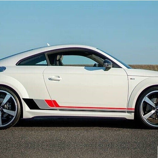 Set 2 Adhesive Stickers Tuning Model "racing Stripes V2" Size 180 X 16.5 Cm Color Black + Gray + Red