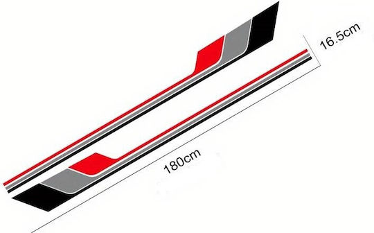 Set 2 Adhesive Stickers Tuning Model "racing Stripes V2" Size 180 X 16.5 Cm Color Black + Gray + Red