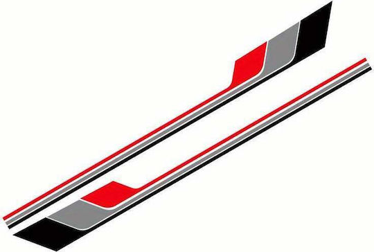 Set 2 Adhesive Stickers Tuning Model "racing Stripes V2" Size 180 X 16.5 Cm Color Black + Gray + Red