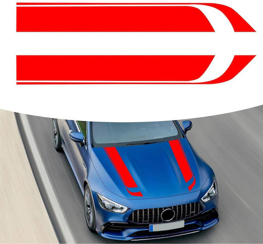 Set 2 Adhesive Stickers Tuning Model "hood Stripes V1" Size 85 X 12 Cm Color Red