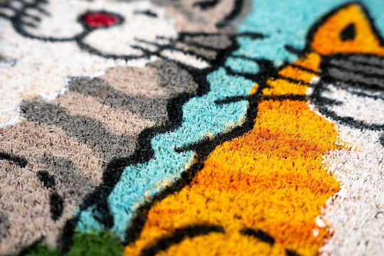 Sdim Fußmatte aus Kokosnussfasern mit rutschfester Unterlage Ruco Print 749 Welcome Cats Blau 40x60cm Dicke 15mm