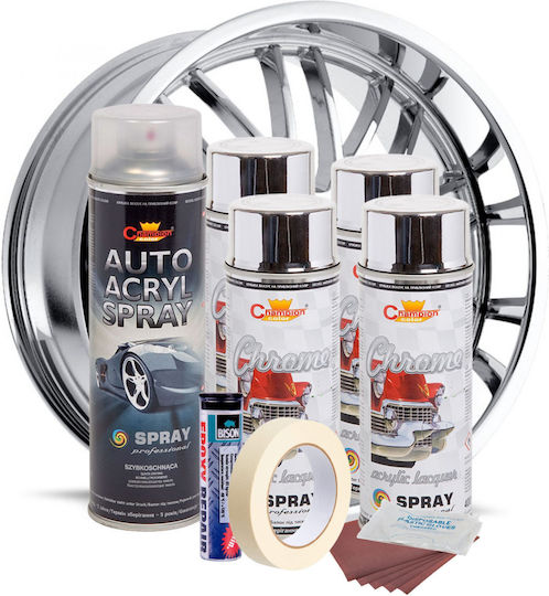 Complete Repair Painting Kit Wheels In Metallic Chrome Color V4