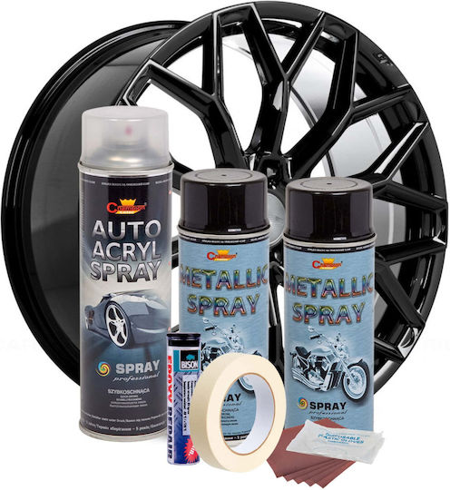 Kit complet de vopsire pentru reparații jante în culoarea negru metalic V2