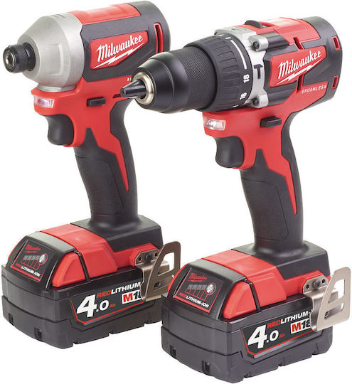 Milwaukee M18 CBLPP2A-402C Set Impact Drill Driver & Impact Screwdriver Brushless 18V with 2 Batteries 4Ah and Case