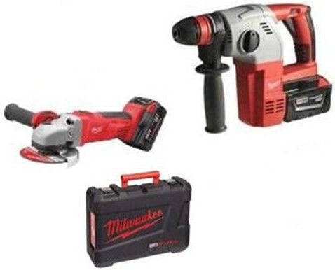 Milwaukee M18 Vario Set Powerpack Ъглово колело & Чук 18V с 2 батерии 5Ах и куфар с Защитни очила