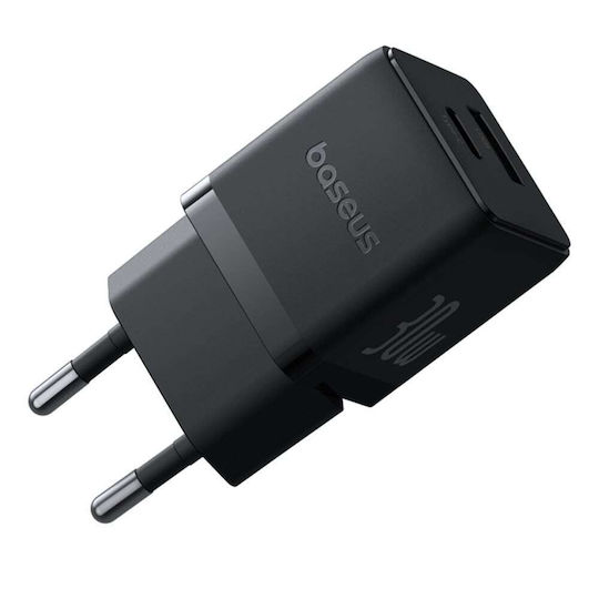 Baseus Ladegerät ohne Kabel mit USB-A Anschluss und USB-C Anschluss 30W Schwarzs (Palm)