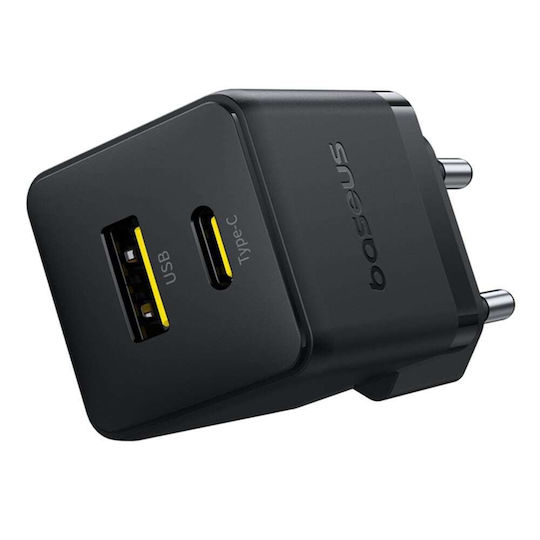 Baseus Ladegerät ohne Kabel mit USB-A Anschluss und USB-C Anschluss 30W Schwarzs (Palm)