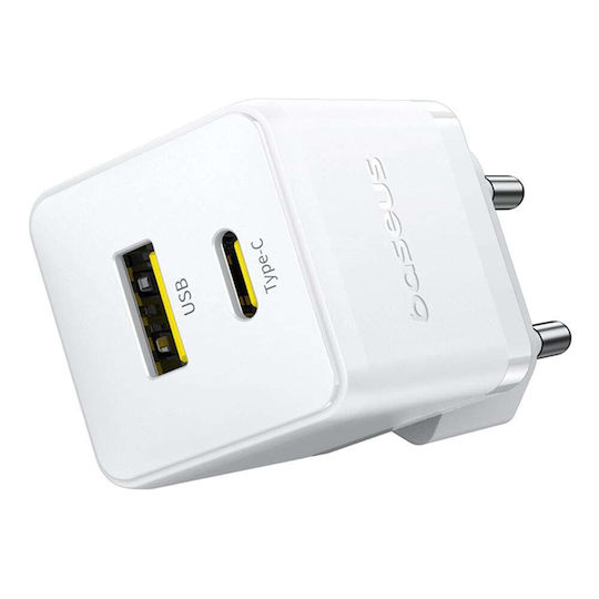 Baseus Ladegerät ohne Kabel mit USB-A Anschluss und USB-C Anschluss 30W Weißs (Palm)